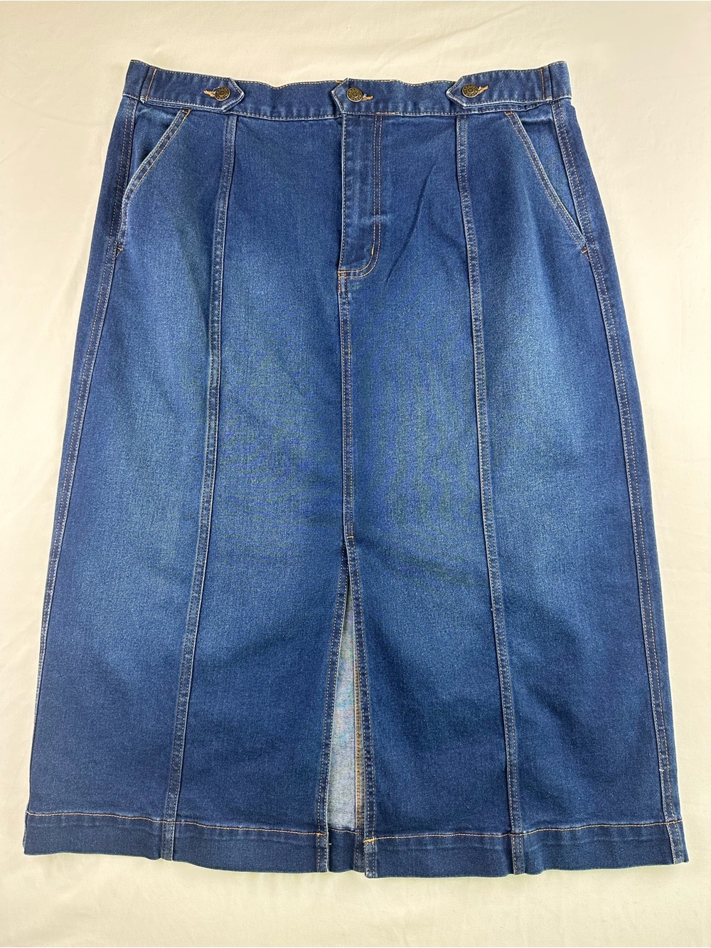 Chaps Denim Maxi Skirt Y2K Blue Jean Long Midi Slit Panel Casual 90’s Size 18